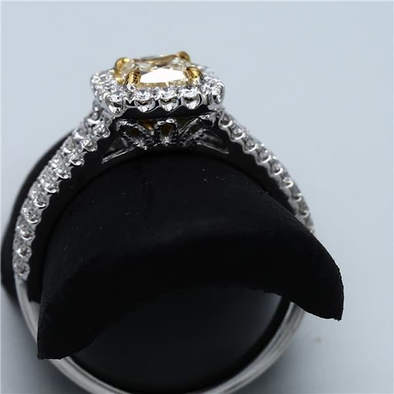 GIA Certified Natural Yellow Radiant and White Diamond 1.06 Carat TW Gold Ring