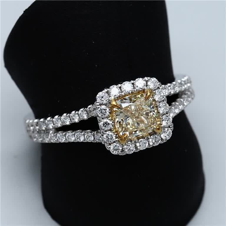 GIA Certified Natural Yellow Radiant and White Diamond 1.06 Carat TW Gold Ring