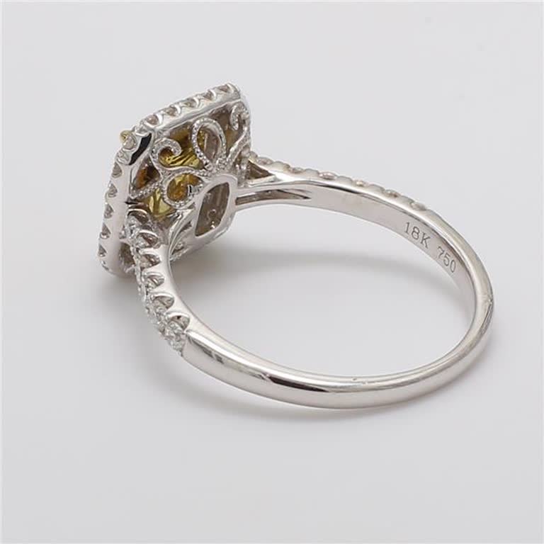 GIA Certified Natural Yellow Cushion and White Diamond 1.22 Carat TW Gold Ring