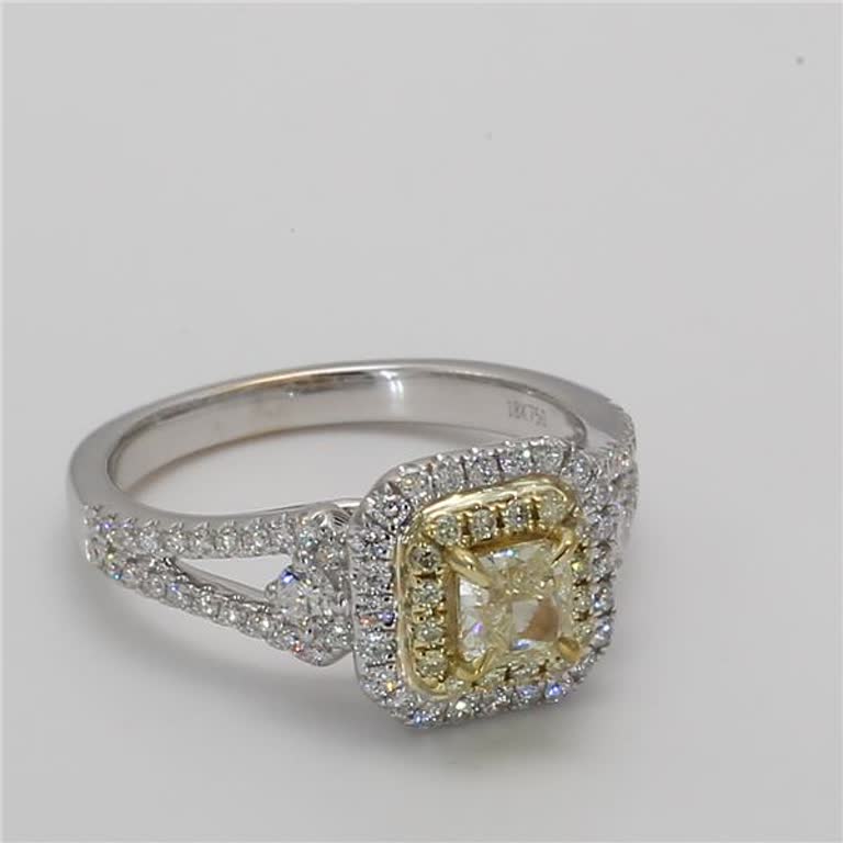 Natural Yellow Radiant and White Diamond .94 Carat TW Gold Cocktail Ring