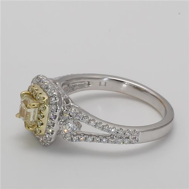 Natural Yellow Radiant and White Diamond .94 Carat TW Gold Cocktail Ring