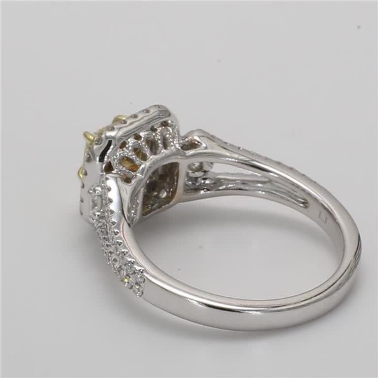 Natural Yellow Radiant and White Diamond .94 Carat TW Gold Cocktail Ring
