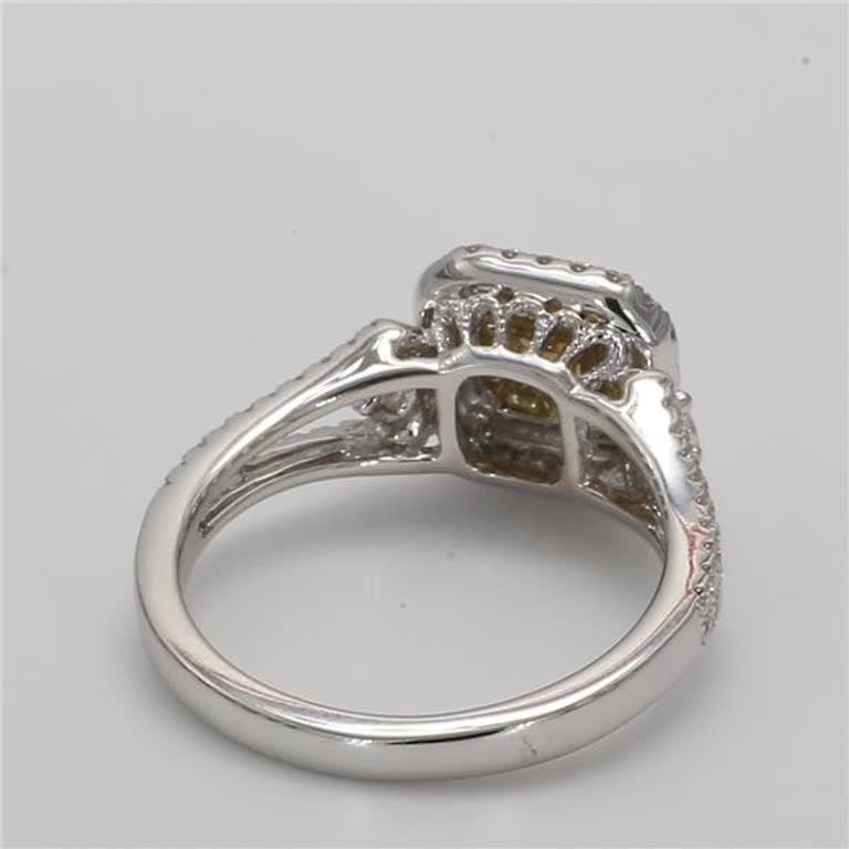 Natural Yellow Radiant and White Diamond .94 Carat TW Gold Cocktail Ring