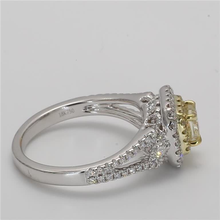 Natural Yellow Radiant and White Diamond .94 Carat TW Gold Cocktail Ring