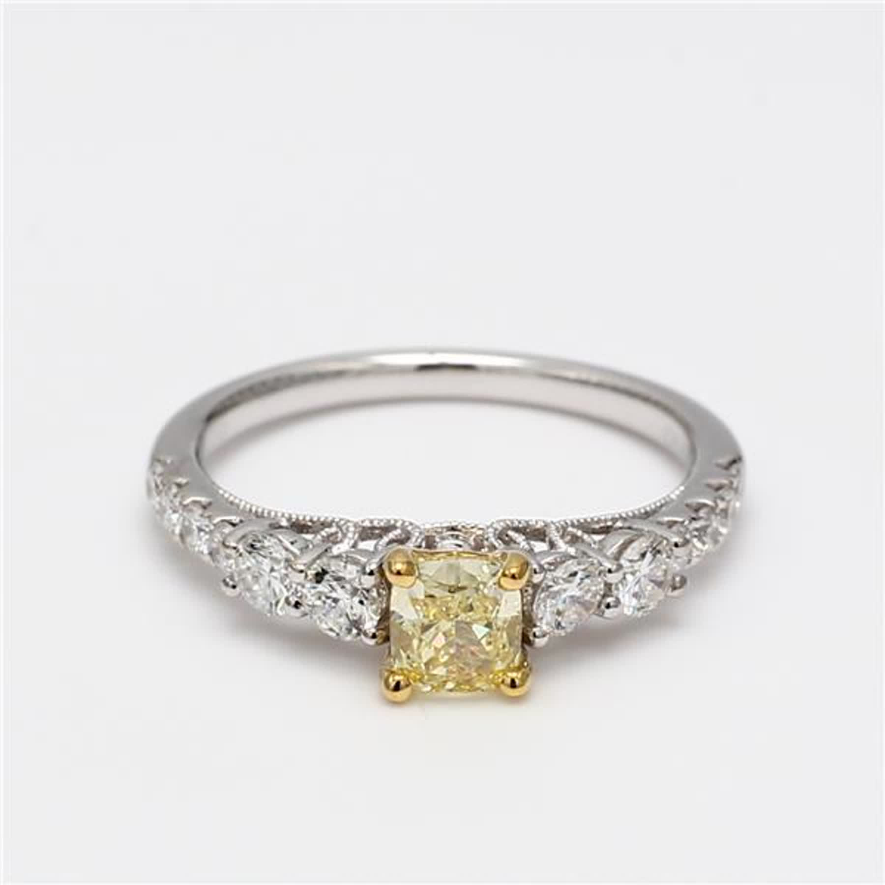GIA Certified Natural Yellow Cushion and White Diamond 1.15 Carat TW Gold Ring