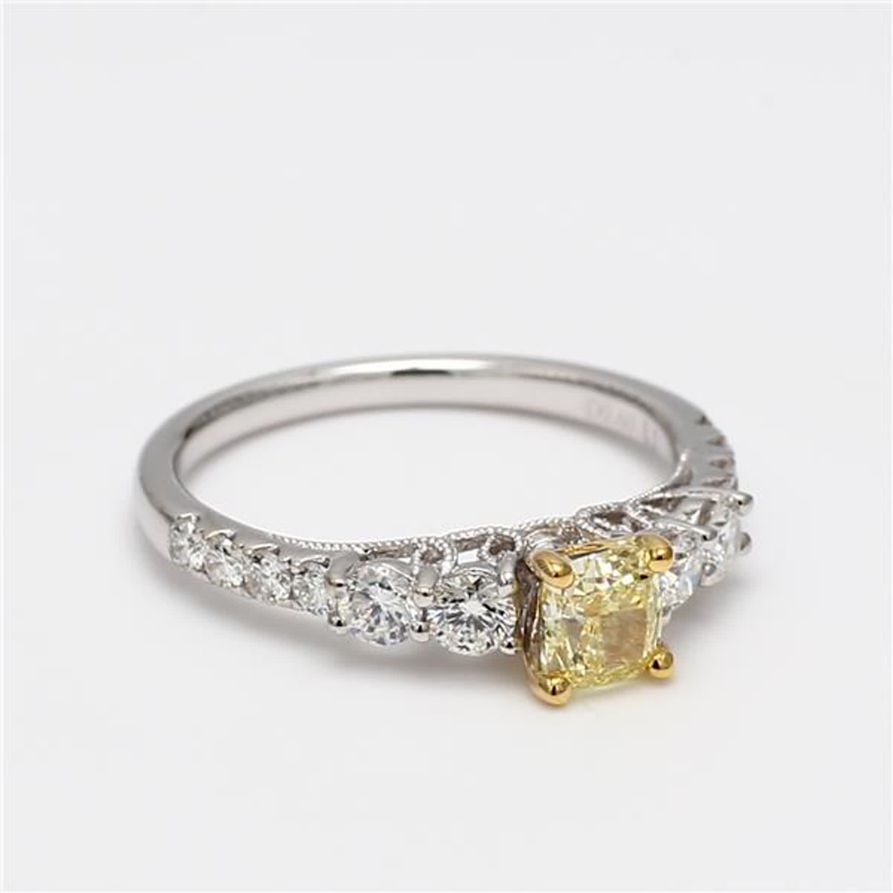 GIA Certified Natural Yellow Cushion and White Diamond 1.15 Carat TW Gold Ring