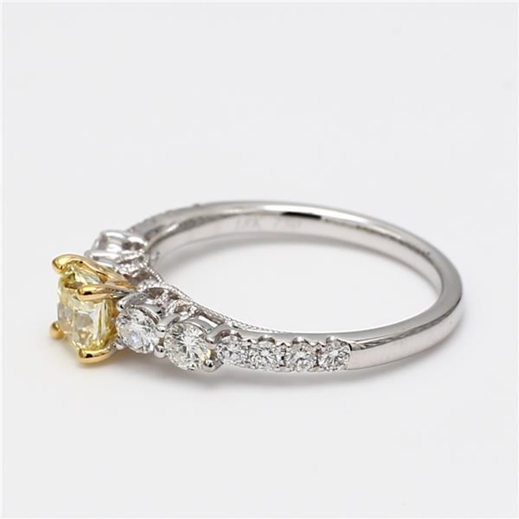 GIA Certified Natural Yellow Cushion and White Diamond 1.15 Carat TW Gold Ring