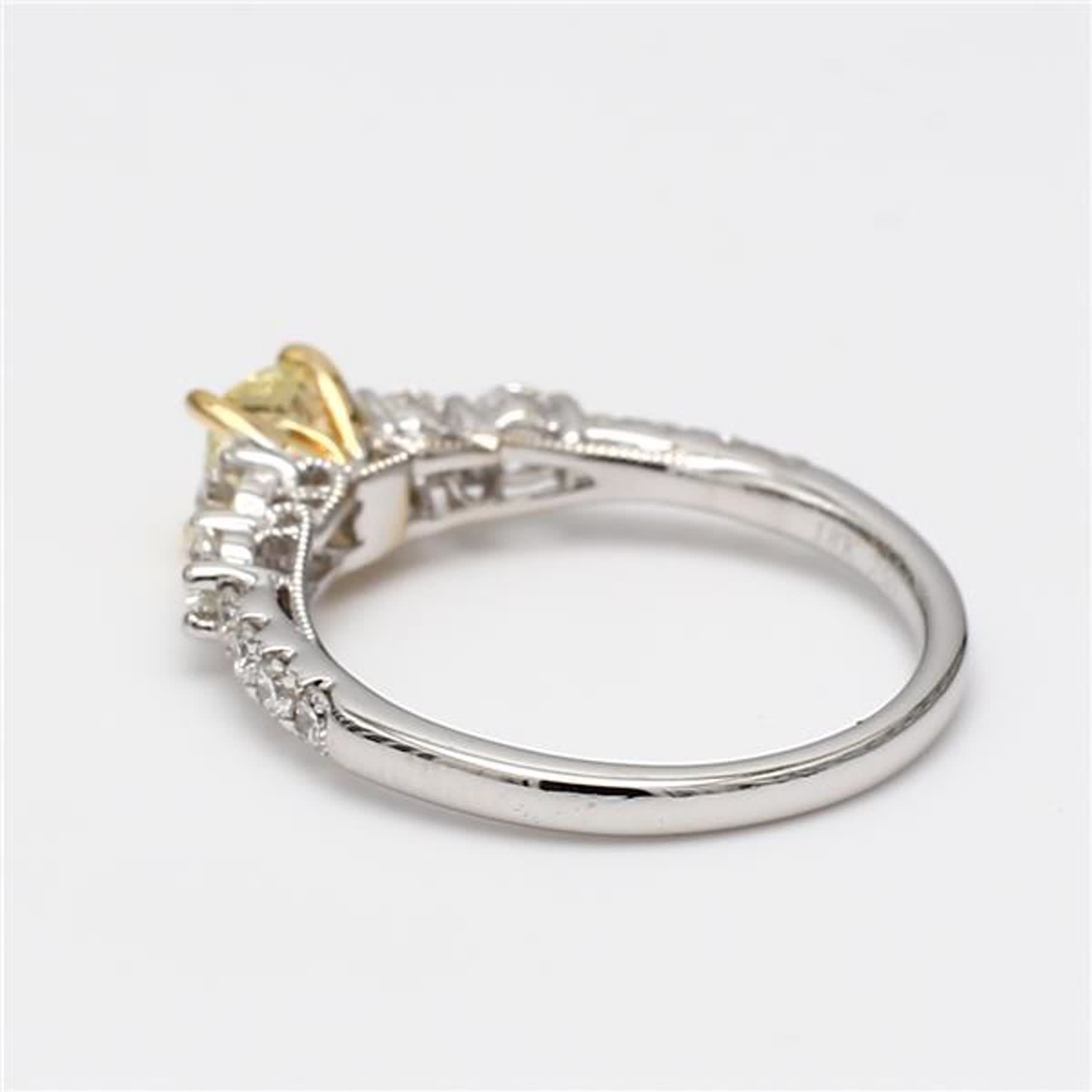 GIA Certified Natural Yellow Cushion and White Diamond 1.15 Carat TW Gold Ring