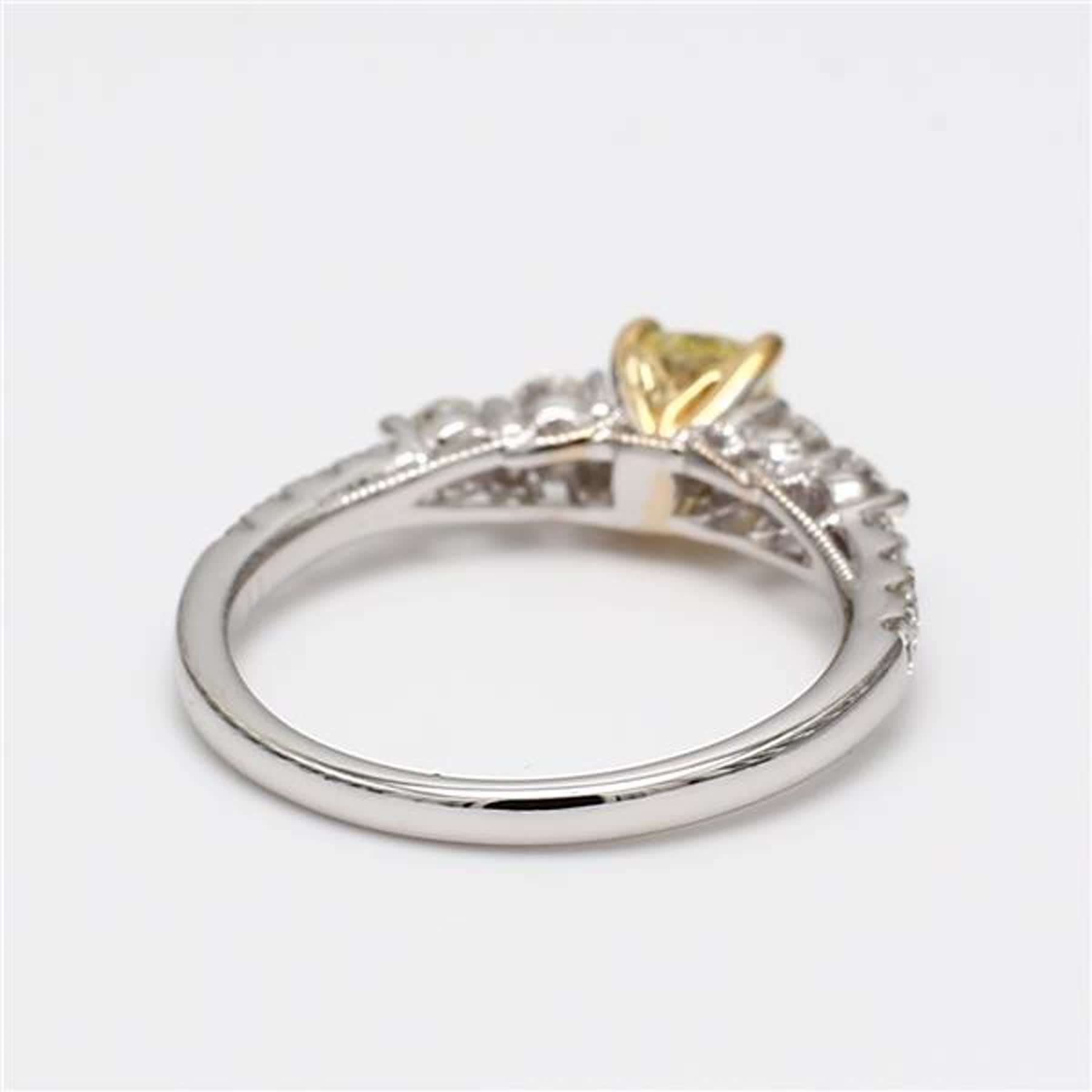 GIA Certified Natural Yellow Cushion and White Diamond 1.15 Carat TW Gold Ring