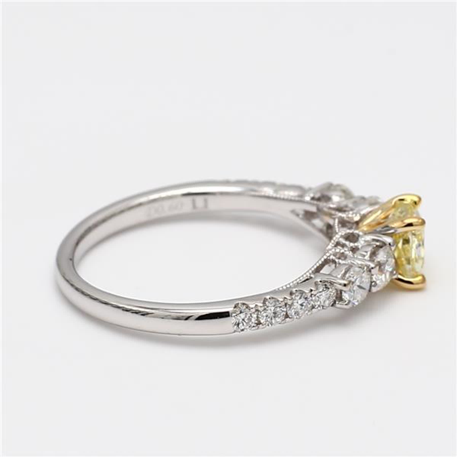 GIA Certified Natural Yellow Cushion and White Diamond 1.15 Carat TW Gold Ring