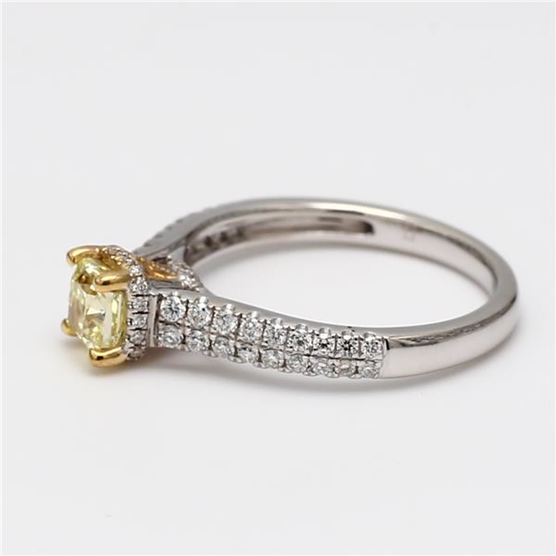 GIA Certified Natural Yellow Cushion and White Diamond .98 Carat TW Gold Ring