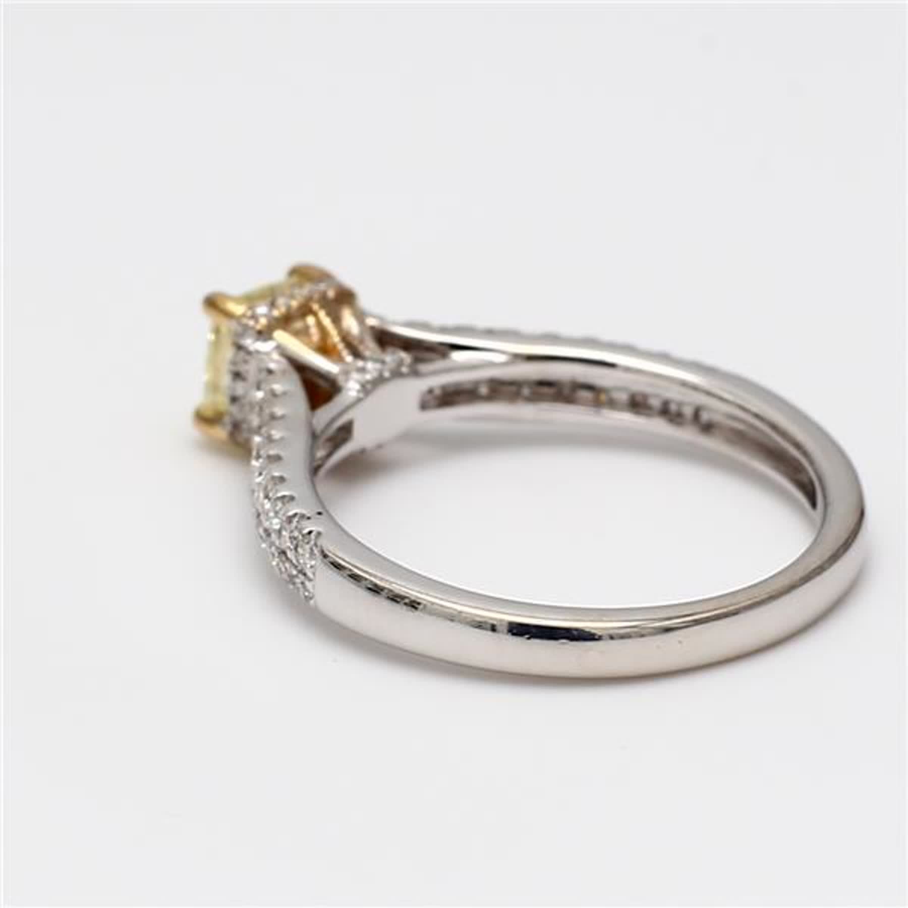 GIA Certified Natural Yellow Cushion and White Diamond .98 Carat TW Gold Ring