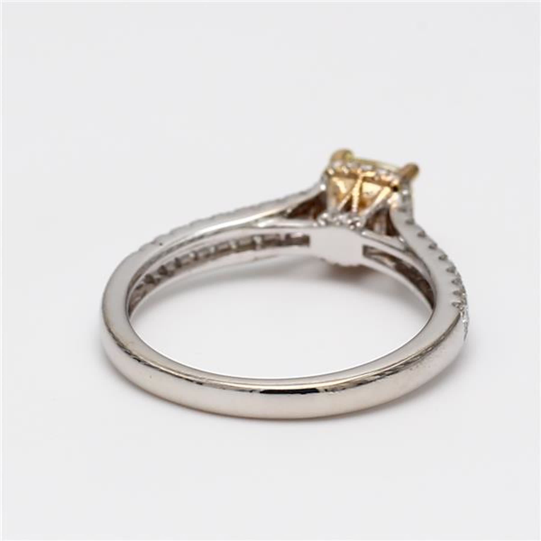 GIA Certified Natural Yellow Cushion and White Diamond .98 Carat TW Gold Ring