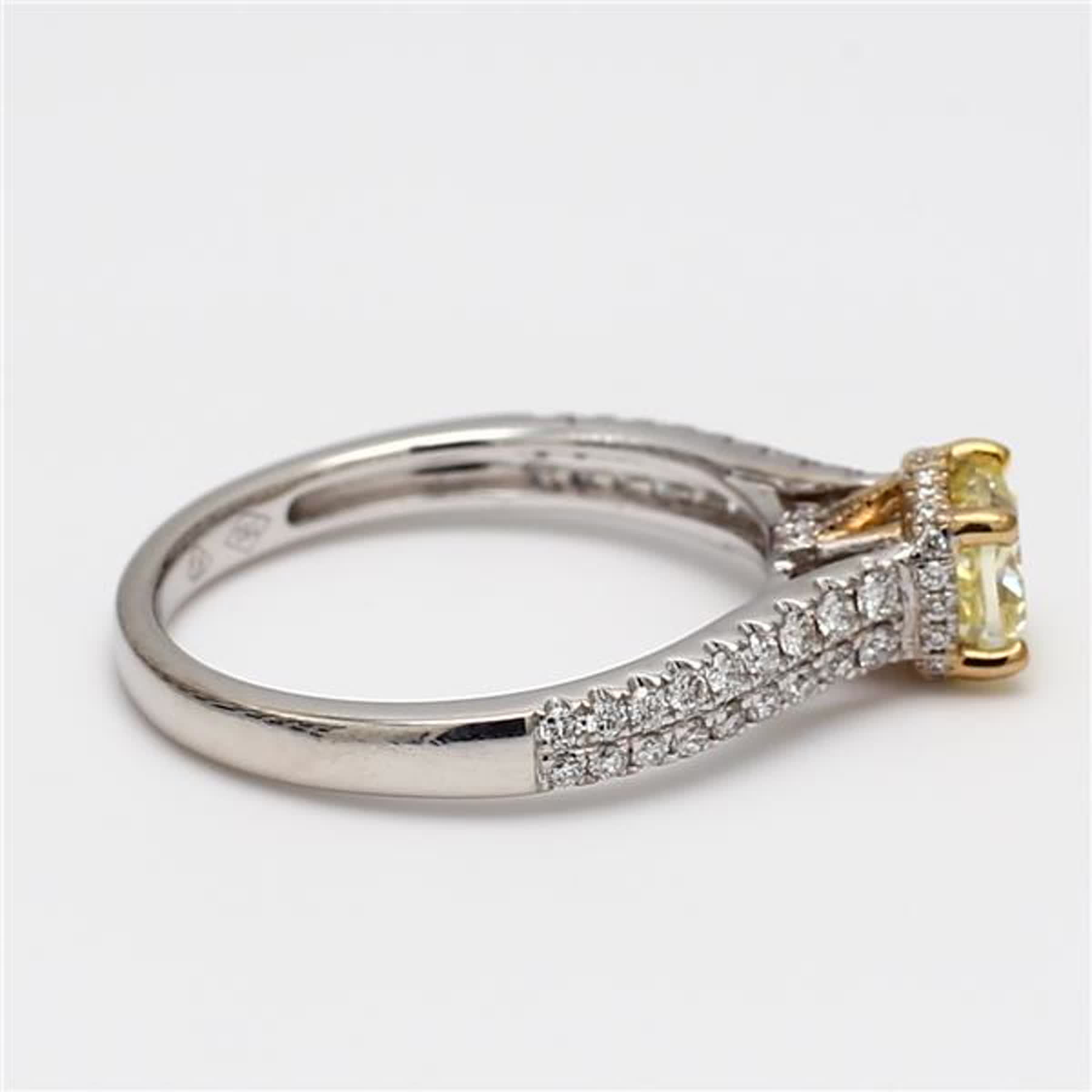 GIA Certified Natural Yellow Cushion and White Diamond .98 Carat TW Gold Ring