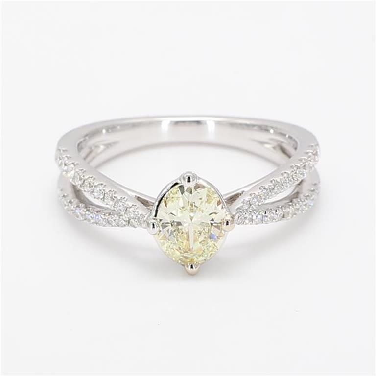 Natural Yellow Oval and White Diamond .99 Carat TW Gold Cocktail Ring