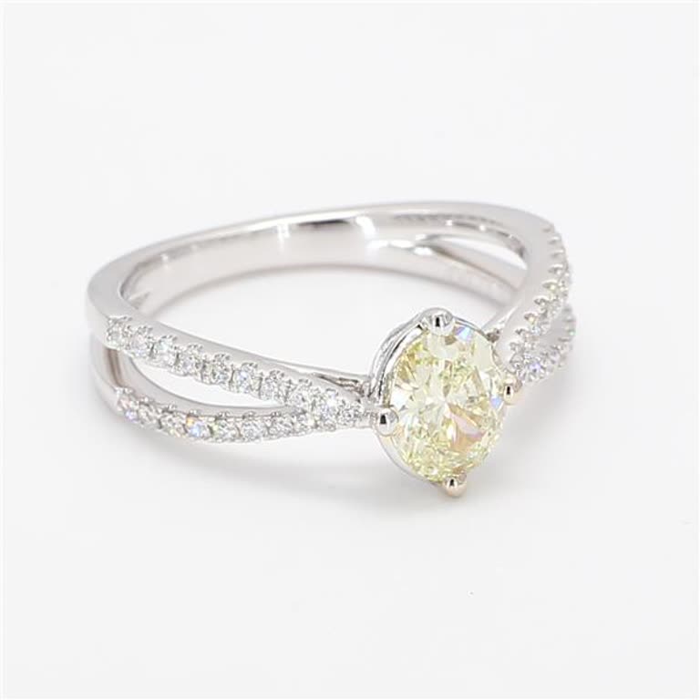 Natural Yellow Oval and White Diamond .99 Carat TW Gold Cocktail Ring