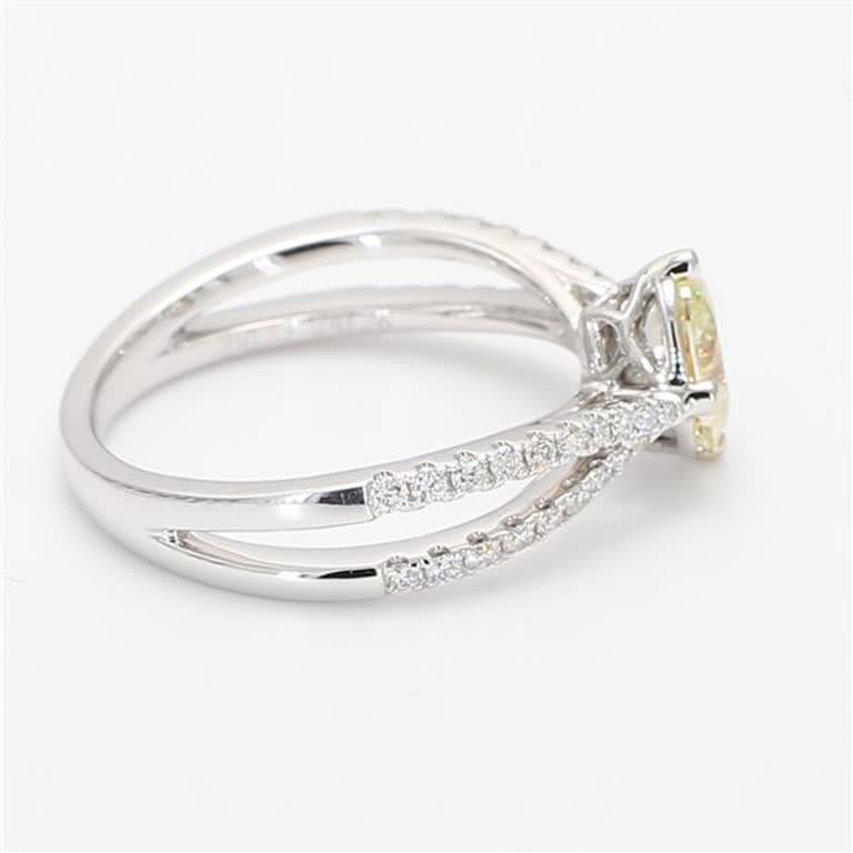 Natural Yellow Oval and White Diamond .99 Carat TW Gold Cocktail Ring