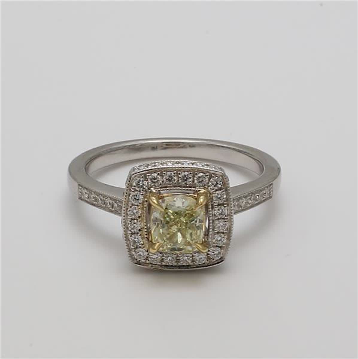 GIA Certified Natural Yellow Cushion and White Diamond 1.15 Carat TW Gold Ring