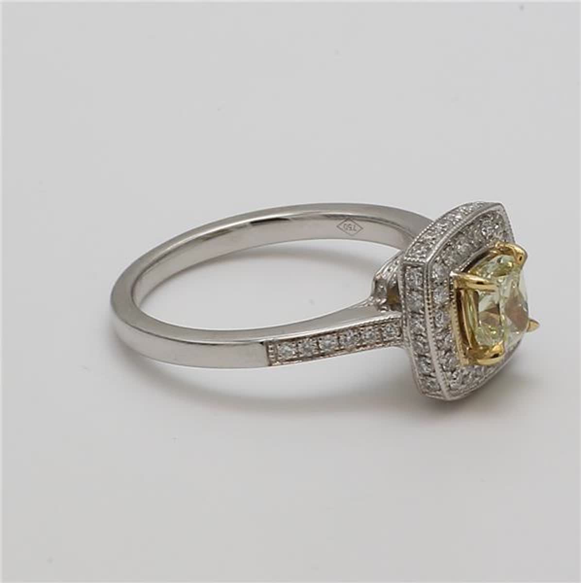 GIA Certified Natural Yellow Cushion and White Diamond 1.15 Carat TW Gold Ring