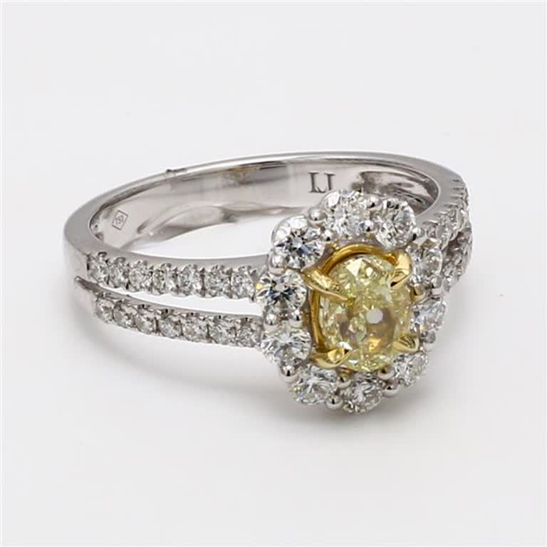 Natural Yellow Oval and White Diamond 1.57 Carat TW Gold Cocktail Ring