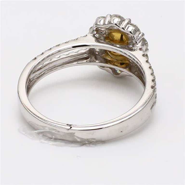 Natural Yellow Oval and White Diamond 1.57 Carat TW Gold Cocktail Ring