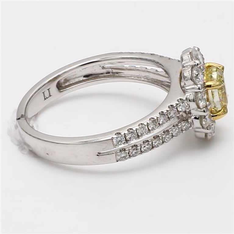 Natural Yellow Oval and White Diamond 1.57 Carat TW Gold Cocktail Ring