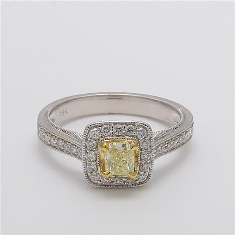 Natural Yellow Cushion and White Diamond .75 Carat TW Gold Cocktail Ring