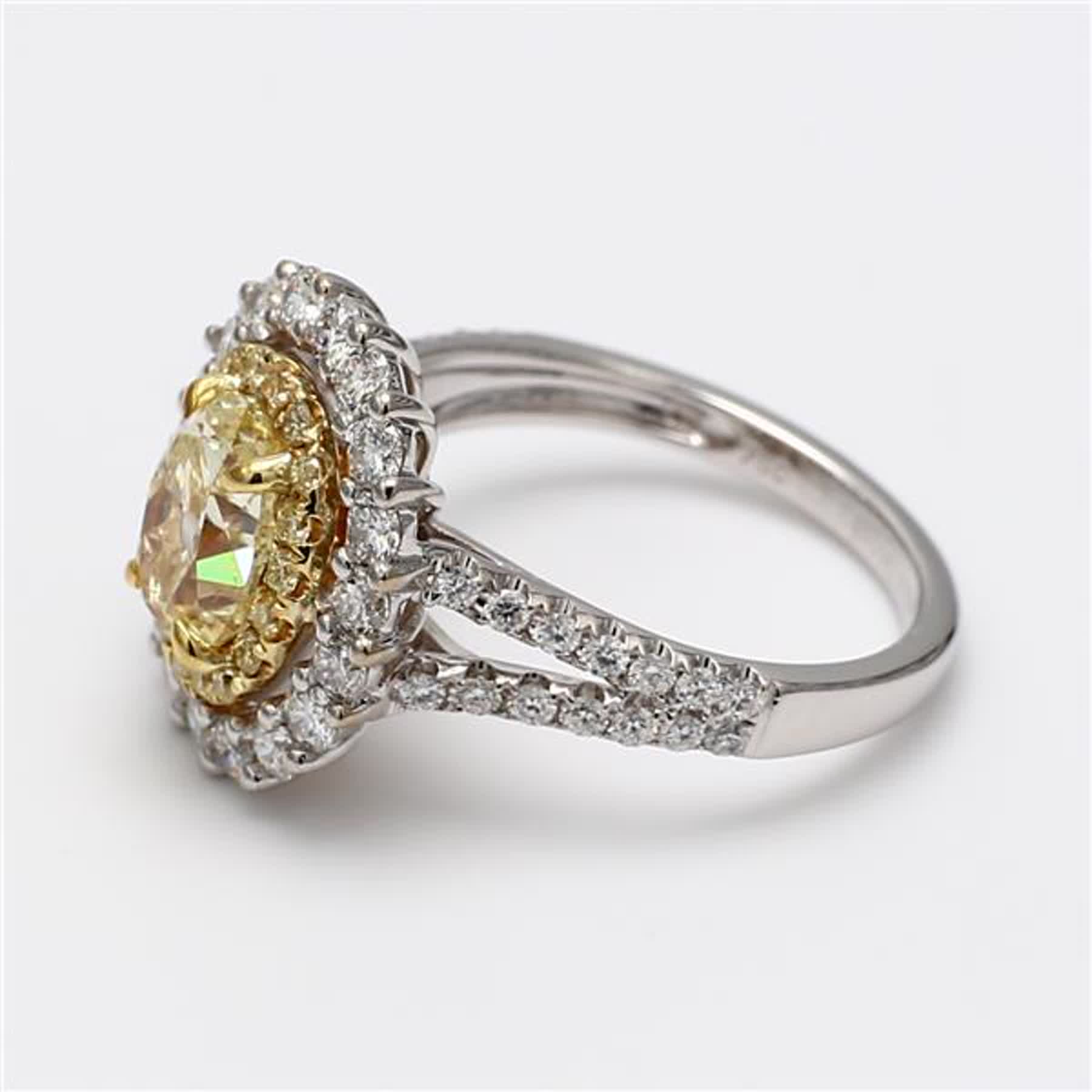 Natural Yellow Oval and White Diamond 2.89 Carat TW Gold Cocktail Ring