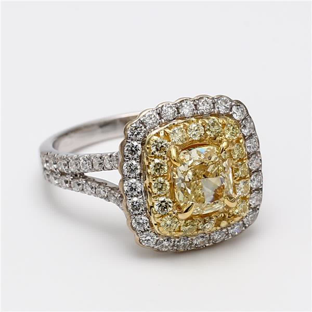 GIA Certified Natural Yellow Cushion and White Diamond 2.51 Carat TW Gold Ring