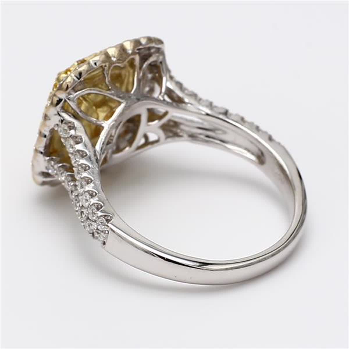 GIA Certified Natural Yellow Cushion and White Diamond 2.51 Carat TW Gold Ring