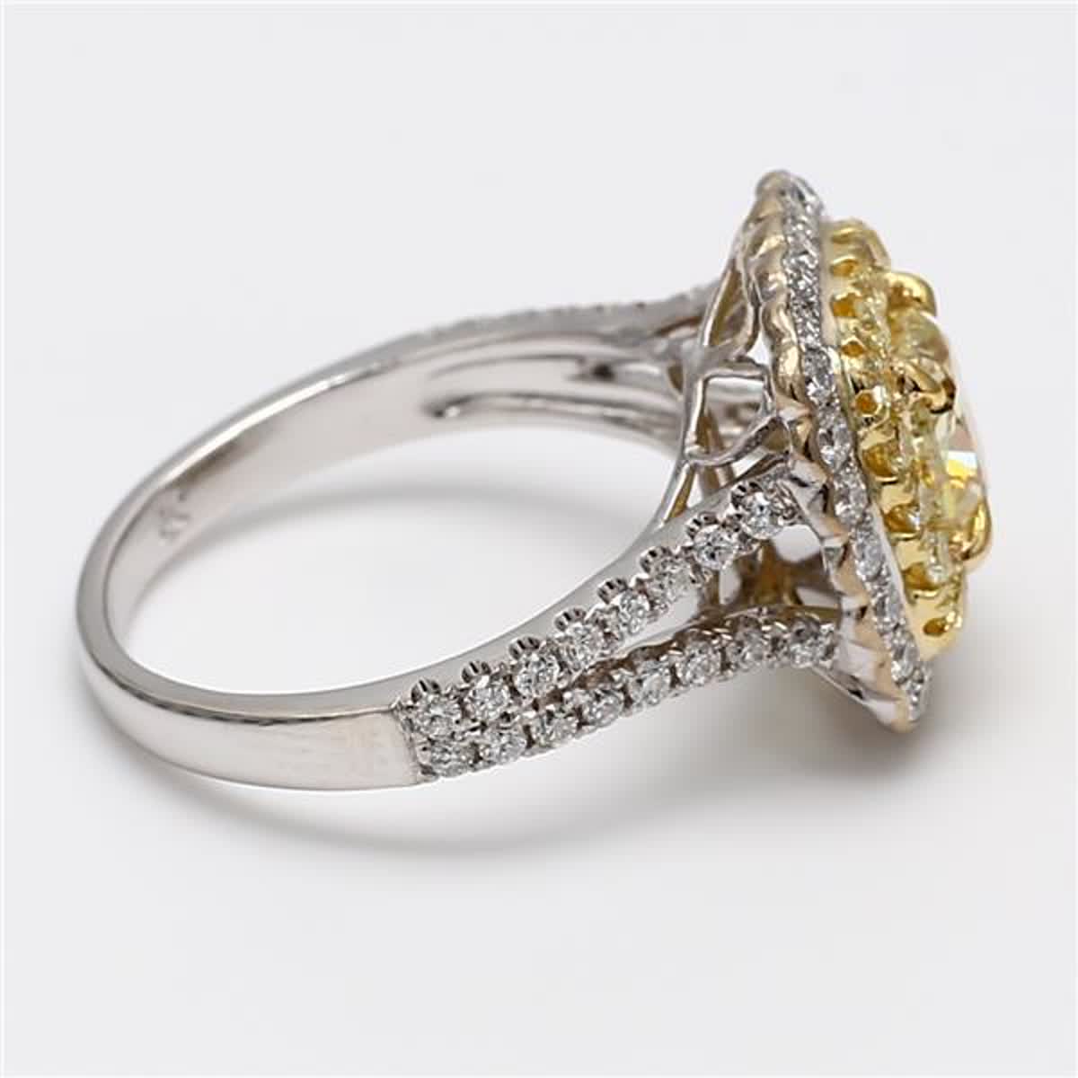 GIA Certified Natural Yellow Cushion and White Diamond 2.51 Carat TW Gold Ring