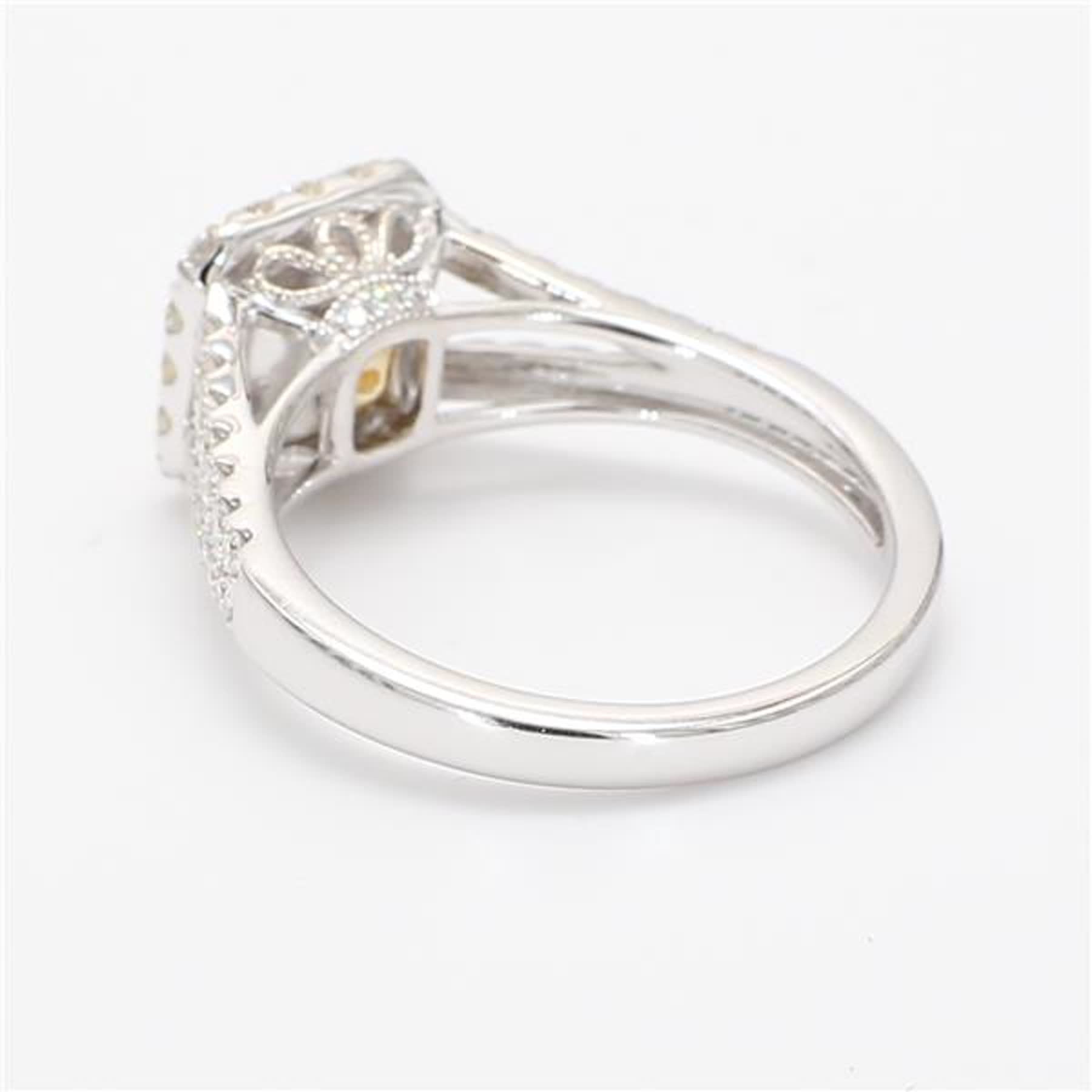 GIA Certified Natural Yellow Cushion and White Diamond 1.52 Carat TW Gold Ring