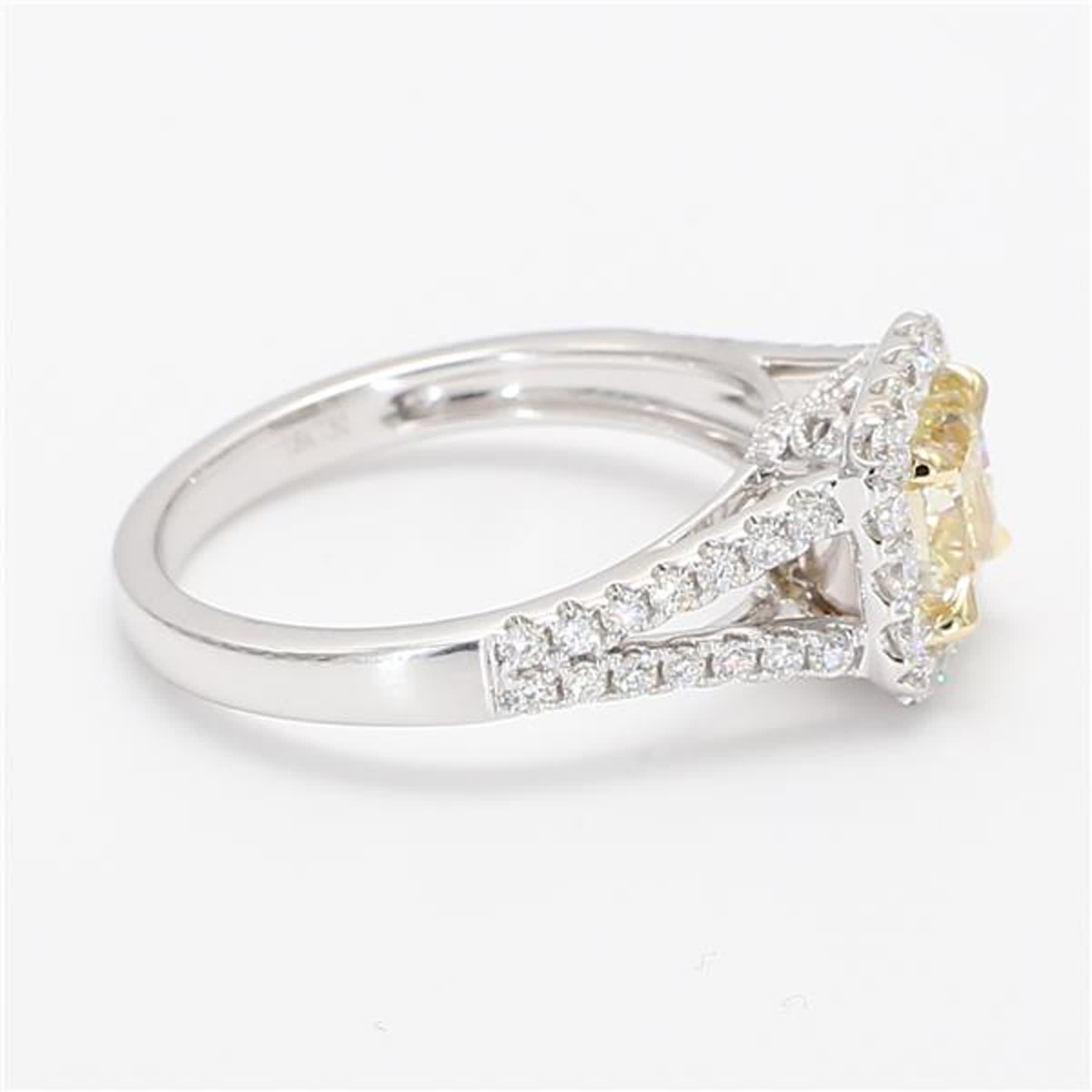 GIA Certified Natural Yellow Cushion and White Diamond 1.52 Carat TW Gold Ring
