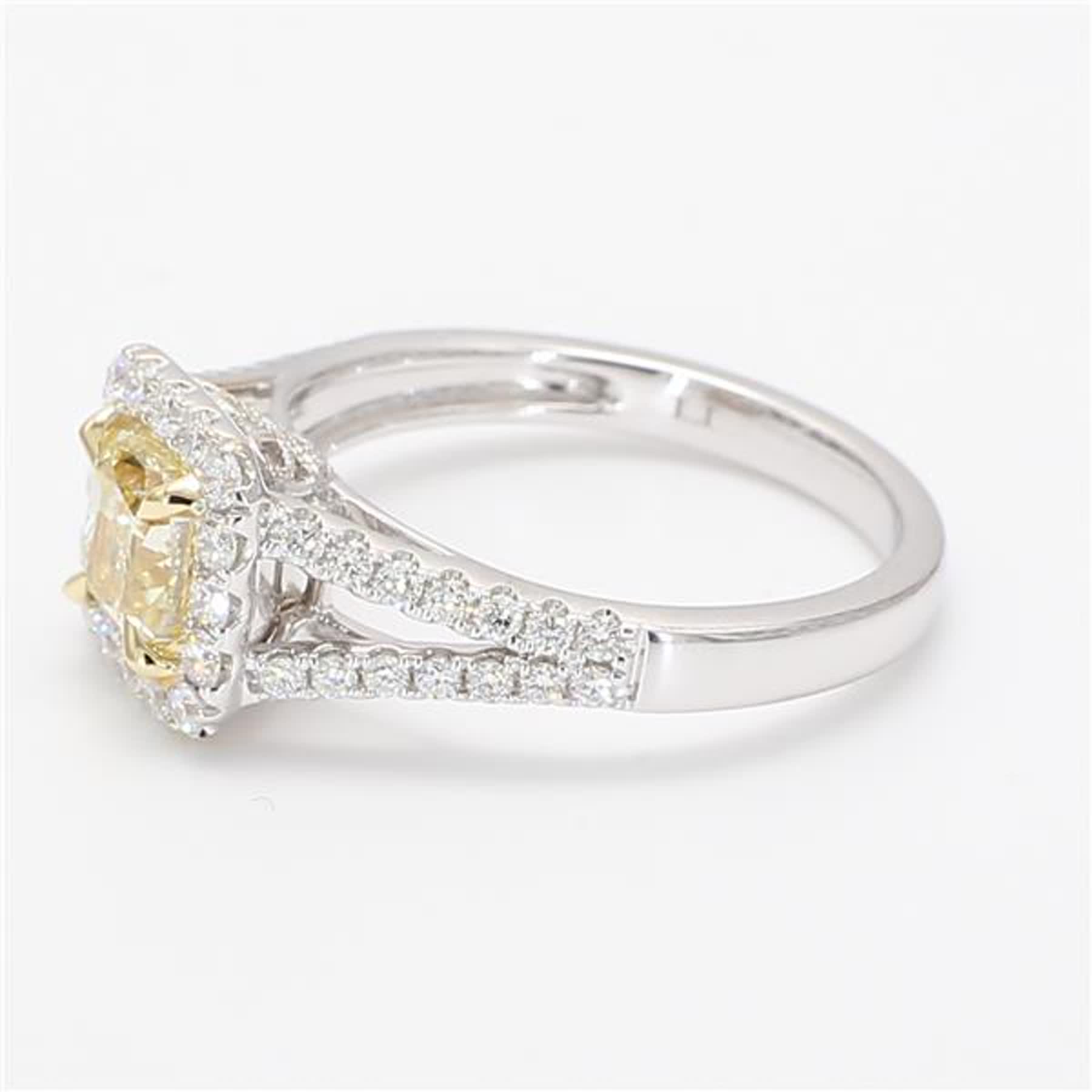 GIA Certified Natural Yellow Cushion and White Diamond 1.52 Carat TW Gold Ring