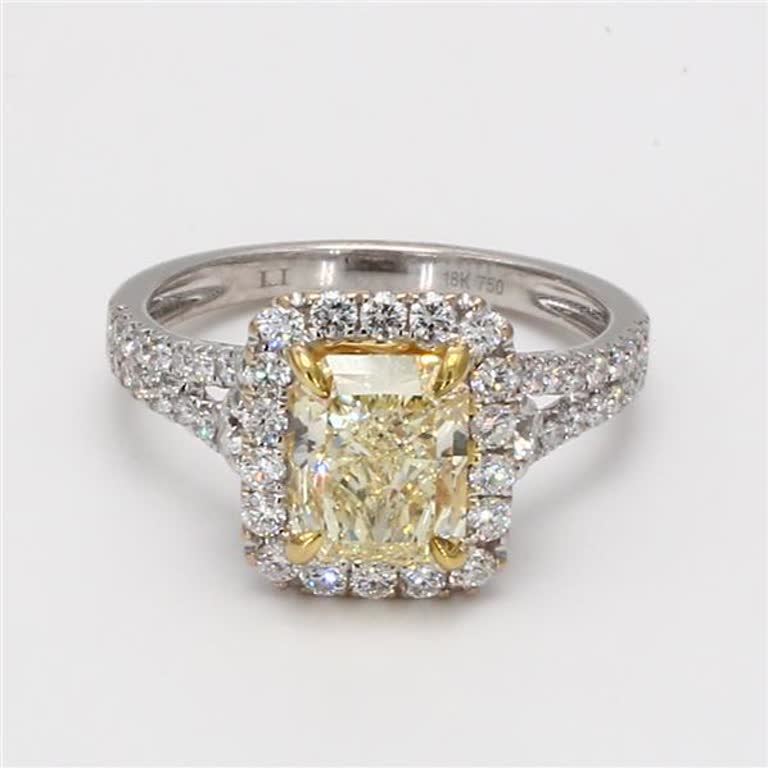 GIA Certified Natural Yellow Radiant and White Diamond 2.55 Carat TW Gold Ring
