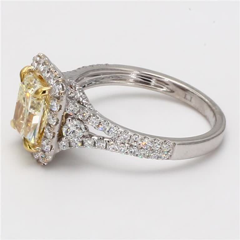 GIA Certified Natural Yellow Radiant and White Diamond 2.55 Carat TW Gold Ring