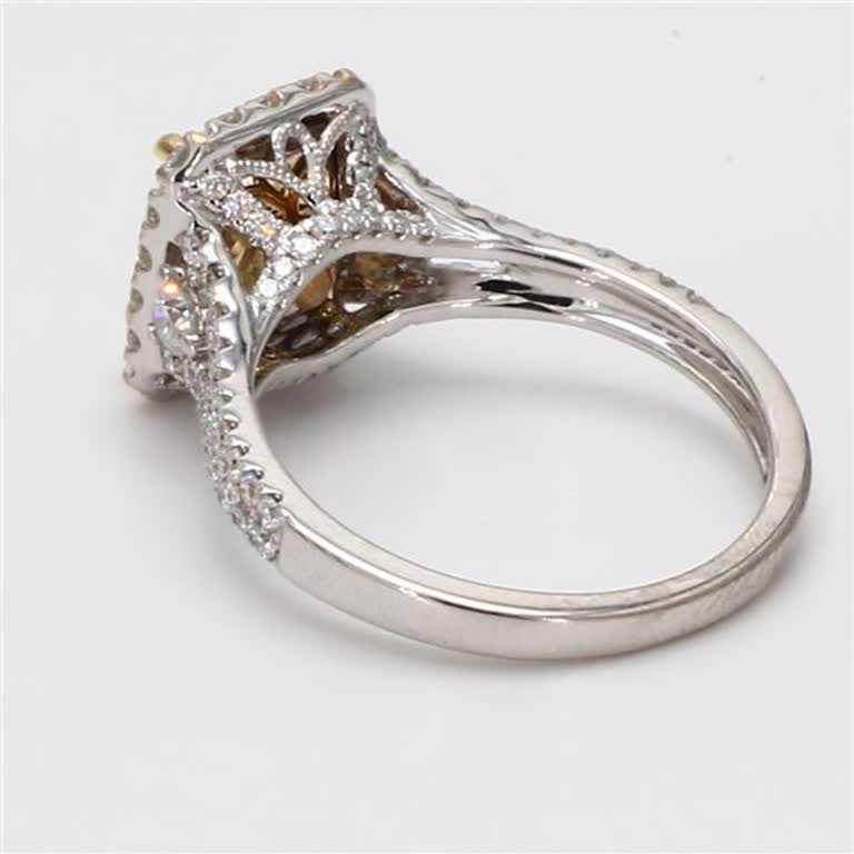GIA Certified Natural Yellow Radiant and White Diamond 2.55 Carat TW Gold Ring