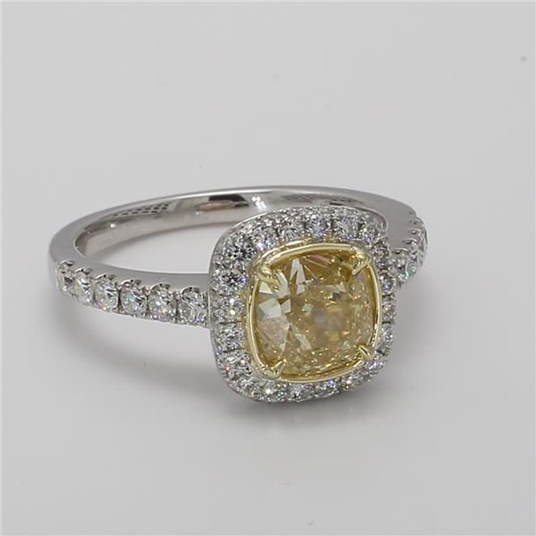 GIA Certified Natural Yellow Cushion and White Diamond 2.51 Carat TW Gold Ring