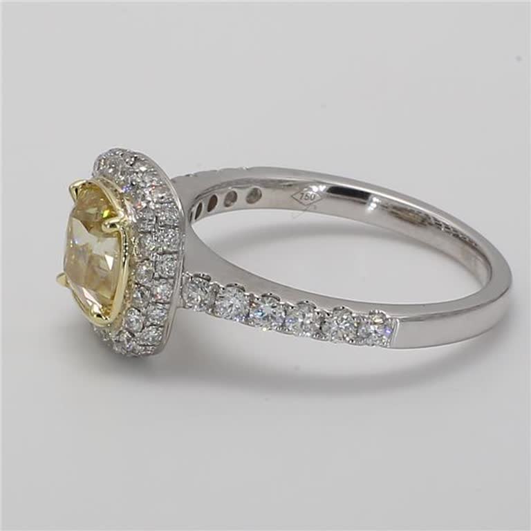 GIA Certified Natural Yellow Cushion and White Diamond 2.51 Carat TW Gold Ring