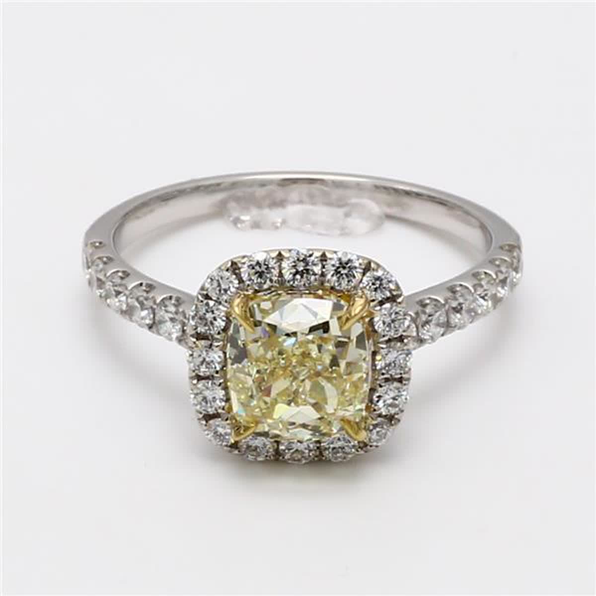 GIA Certified Natural Yellow Cushion and White Diamond 2.14 Carat TW Gold Ring