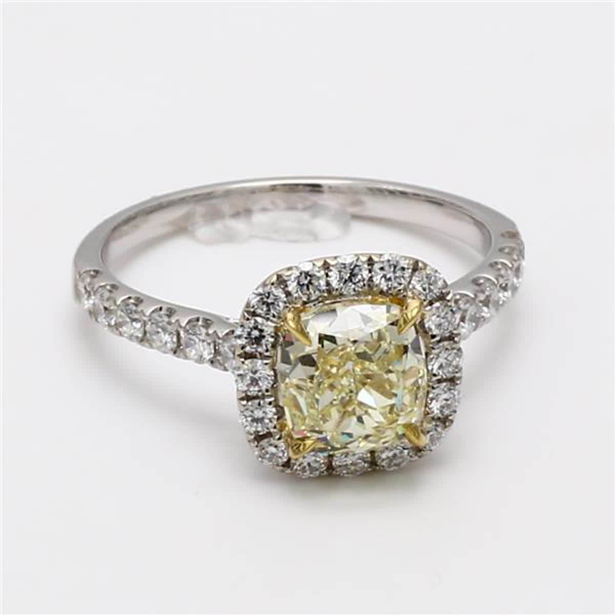 GIA Certified Natural Yellow Cushion and White Diamond 2.14 Carat TW Gold Ring