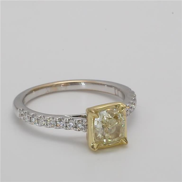 GIA Certified Natural Yellow Cushion and White Diamond 1.27 Carat TW Gold Ring