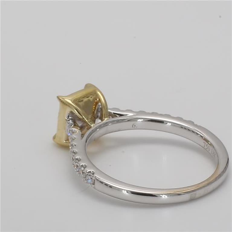 GIA Certified Natural Yellow Cushion and White Diamond 1.27 Carat TW Gold Ring