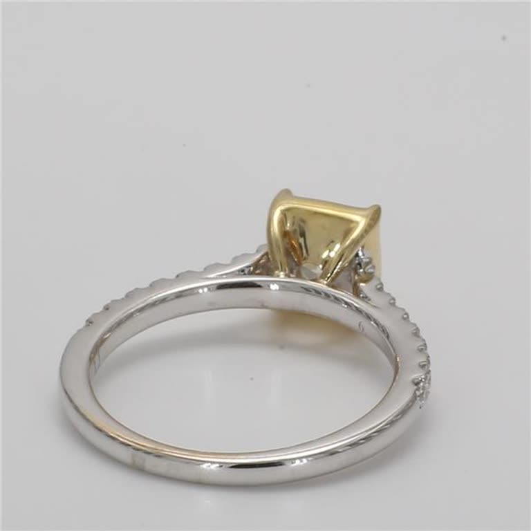 GIA Certified Natural Yellow Cushion and White Diamond 1.27 Carat TW Gold Ring