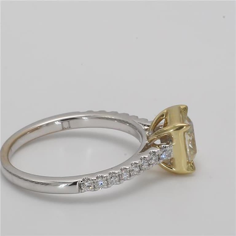 GIA Certified Natural Yellow Cushion and White Diamond 1.27 Carat TW Gold Ring