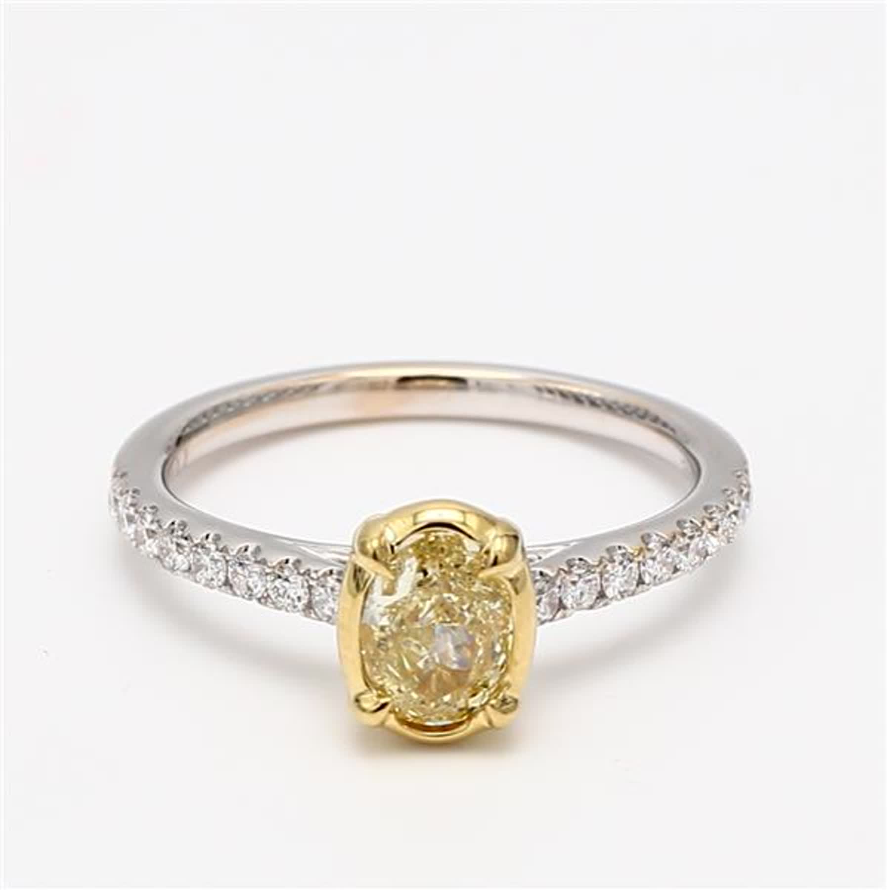 Natural Yellow Oval and White Diamond 1.55 Carat TW Gold Cocktail Ring