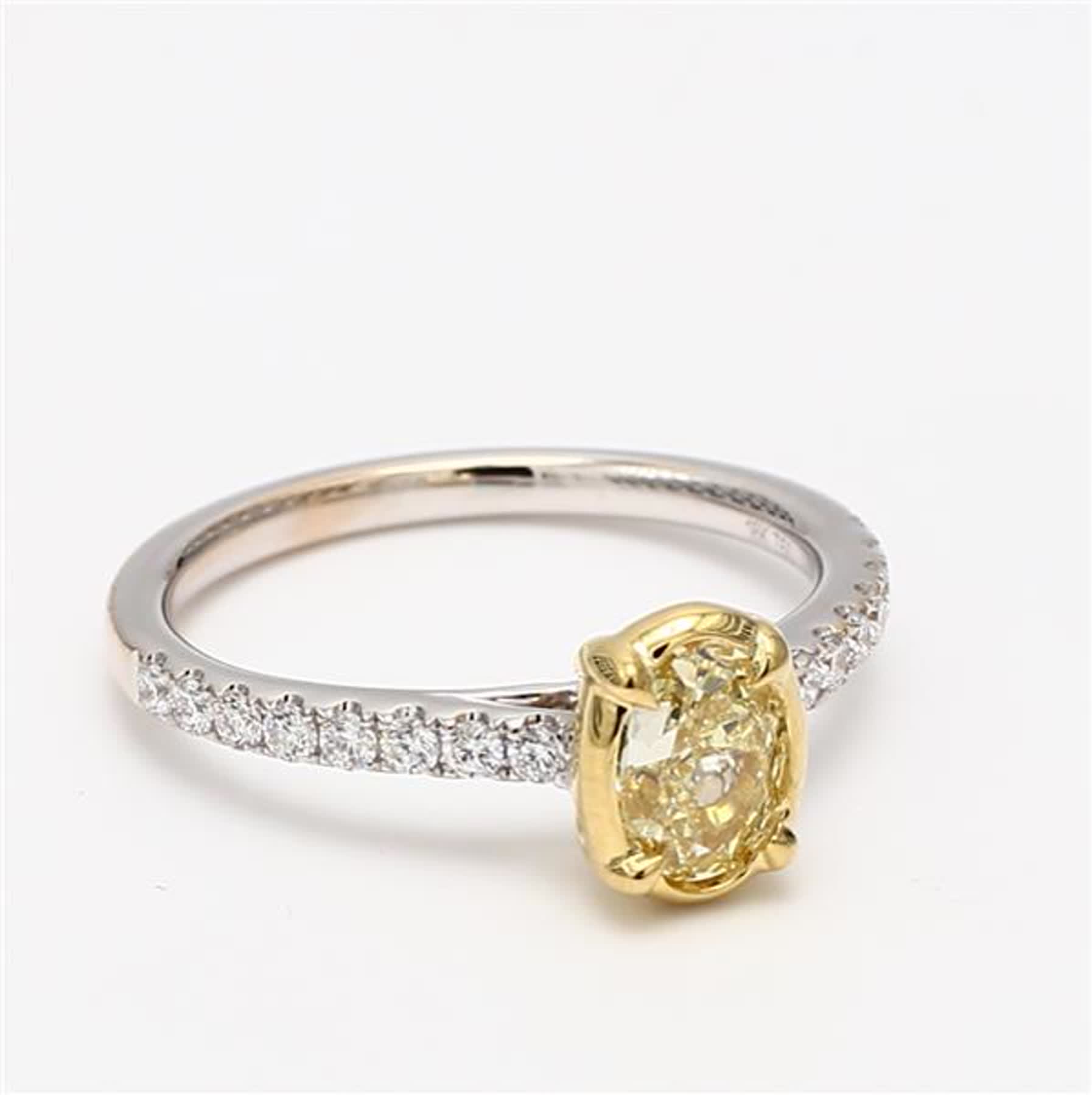 Natural Yellow Oval and White Diamond 1.55 Carat TW Gold Cocktail Ring
