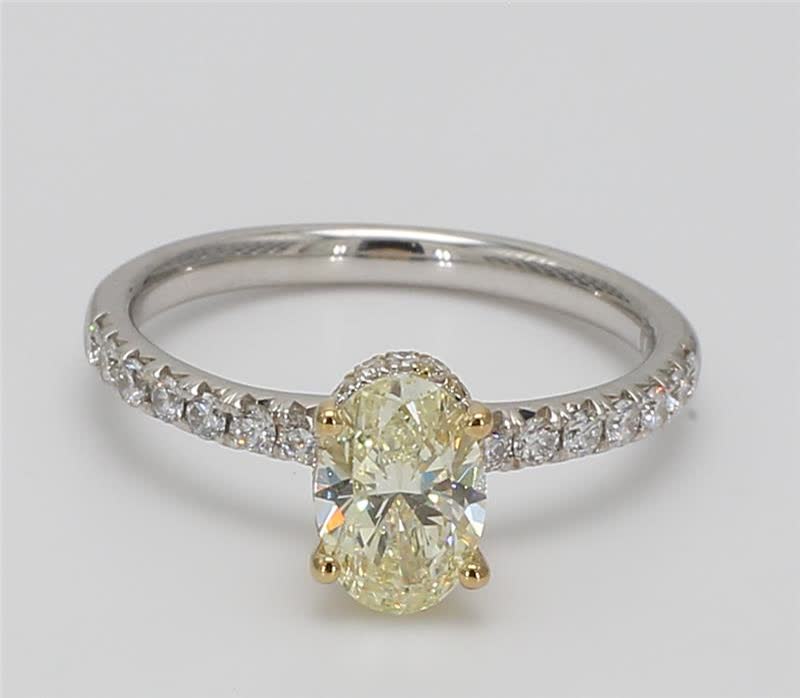 Natural Yellow Oval and White Diamond 1.42 Carat TW Gold Cocktail Ring