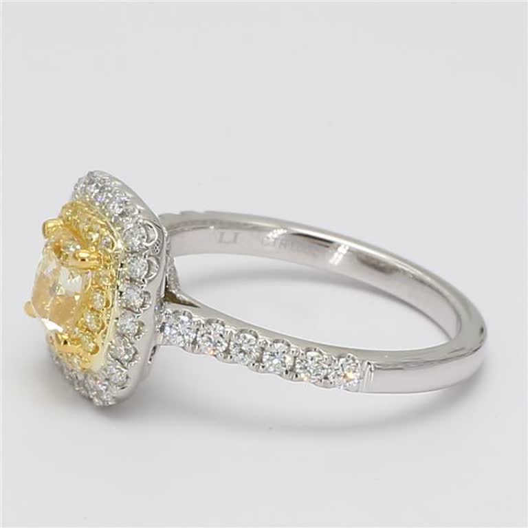 GIA Certified Natural Yellow Cushion and White Diamond 1.59 Carat TW Gold Ring