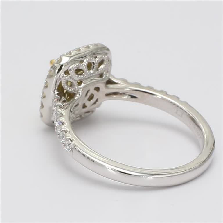 GIA Certified Natural Yellow Cushion and White Diamond 1.59 Carat TW Gold Ring